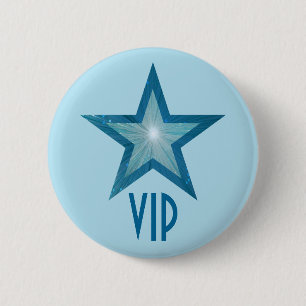 Badge Rond 5 Cm Bouton bleu étoile 'VIP' bleu pâle