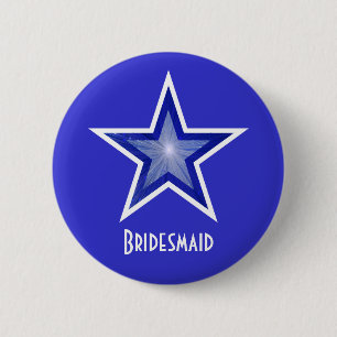 Badge Rond 5 Cm Bouton bleu foncé étoile 'Bridesmaid' bleu