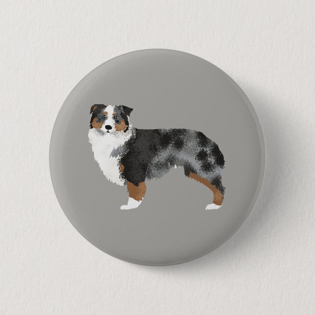 Badge Rond 5 Cm Bouton bleu merle du berger australien (Devant)