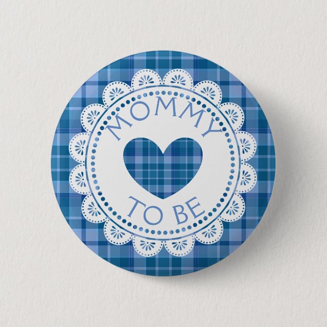 Badge Rond 5 Cm Bouton Bleu Plaid Maman to Be (Devant)