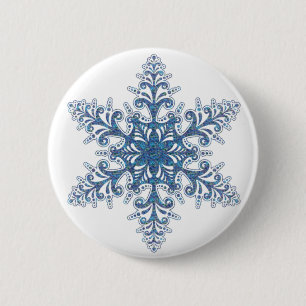 Badge Rond 5 Cm Bouton Blue Snowflake