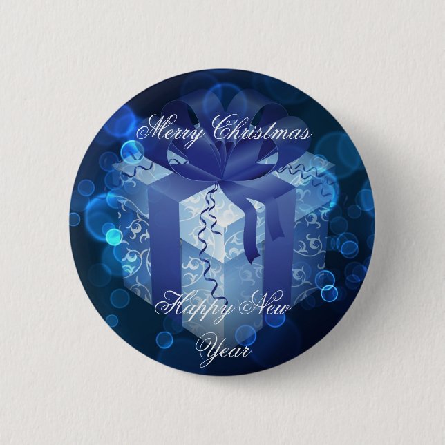 Badge Rond 5 Cm Bouton cadeau de Noël bleu (Devant)