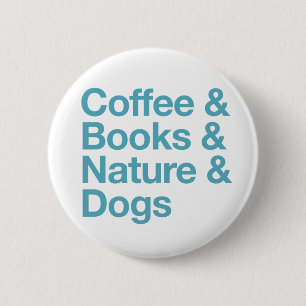 Badge Rond 5 Cm Bouton Café & Livres & Nature & Chiens (bleu)