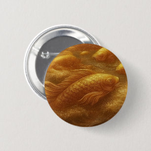 Badge Rond 5 Cm Bouton Carpe Koï Dorée