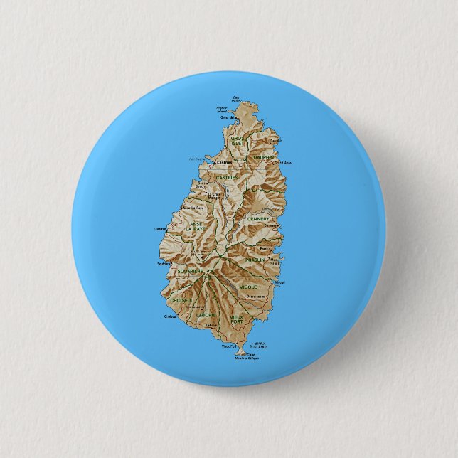 Badge Rond 5 Cm Bouton Carte Sainte-Lucie (Devant)