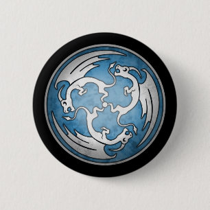 Badge Rond 5 Cm Bouton celtique de trois dragons - bleu