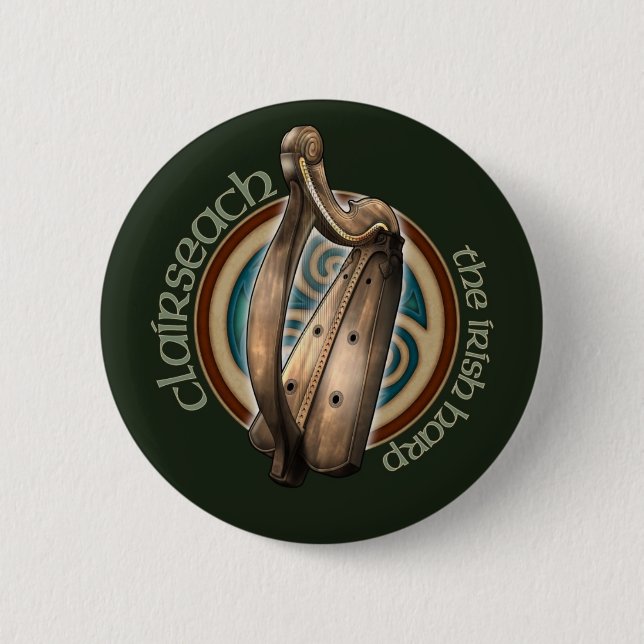 Badge Rond 5 Cm Bouton celtique d'harpe (foncé) (Devant)