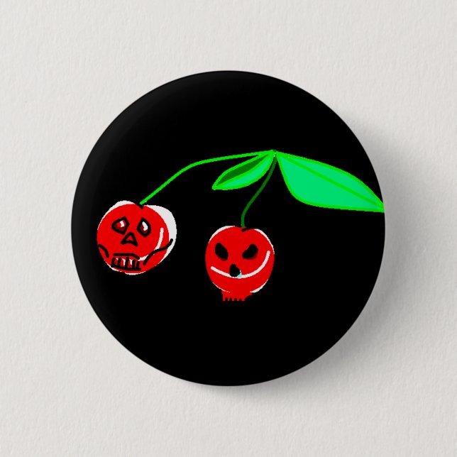Badge Rond 5 Cm Bouton Cerises de crâne (Devant)