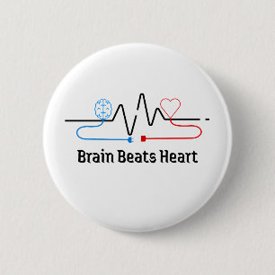 Badge Rond 5 Cm Bouton Cerveau vs Cœur