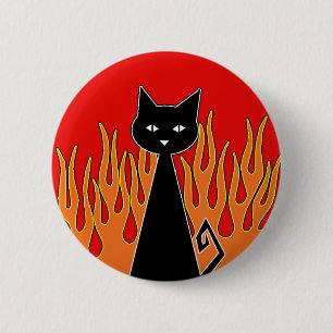 Badge Rond 5 Cm Bouton Chat Noir