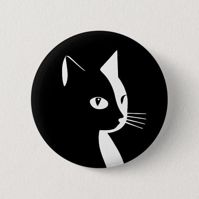 Badge Rond 5 Cm Bouton Chat noir et blanc (Devant)