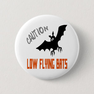 Badge Rond 5 Cm Bouton Chauves-Souris en Vol Bas Attention