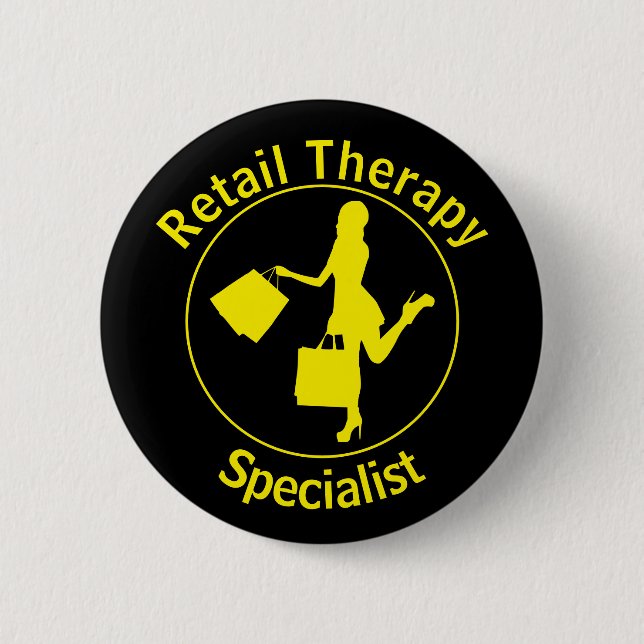Badge Rond 5 Cm Bouton Chic Fun Jaune 'Retail Therapist' (Devant)
