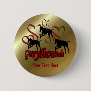 Badge Rond 5 Cm Bouton Chien Greyhounds And Red Heart
