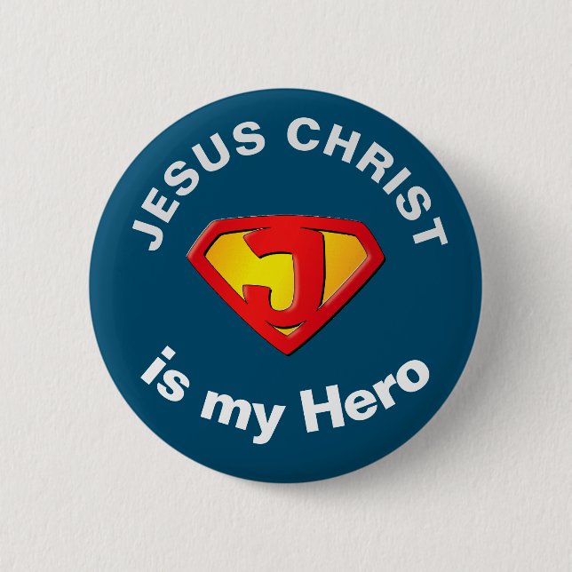 Badge Rond 5 Cm Bouton chrétien Jésus Super Héros (Devant)
