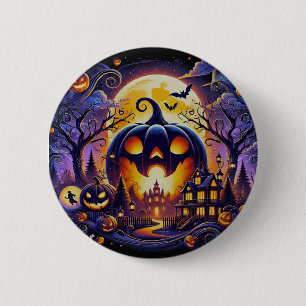 Badge Rond 5 Cm Bouton Citrouille brillant unique - Style Hallowee