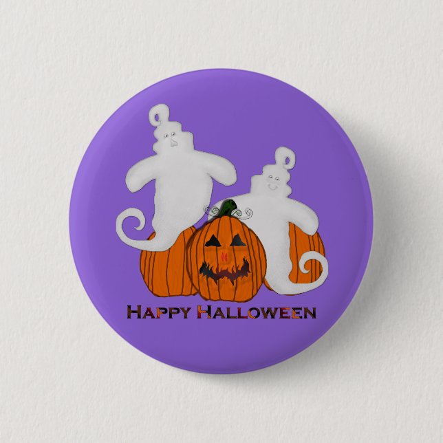 Badge Rond 5 Cm Bouton Citrouille sculpté et Halloween fantôme (Devant)