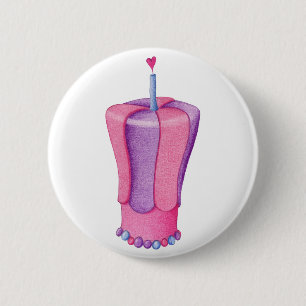 Badge Rond 5 Cm Bouton Coeur de gâteau rose