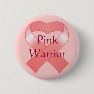 Badge Rond 5 Cm Bouton Coeur de ruban rose