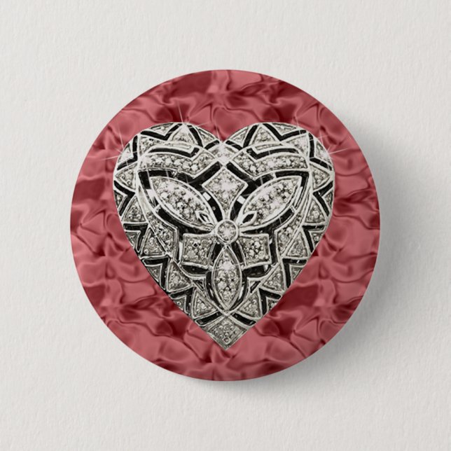 Badge Rond 5 Cm Bouton Coeur élégant et rouge rond (Devant)