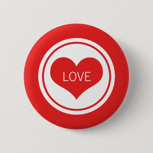Badge Rond 5 Cm Bouton Coeur élégant, Rouge (Devant)