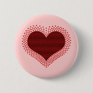 Badge Rond 5 Cm Bouton Coeur métallique, Rouge