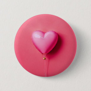 Badge Rond 5 Cm Bouton Coeur rose
