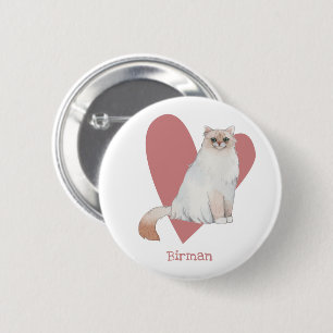 Badge Rond 5 Cm Bouton Coeur rose Kitty Chat Birman