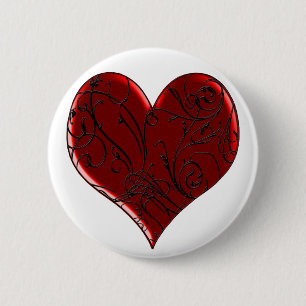Badge Rond 5 Cm Bouton Coeur teint