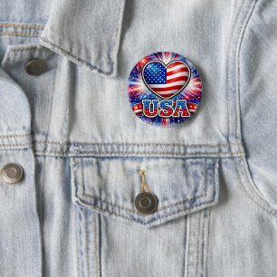 Badge Rond 5 Cm Bouton Cœur USA Patriotique – Drapeau Américain 