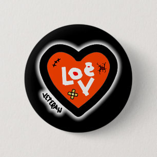 Badge Rond 5 Cm Bouton Coeur vétéran (connaît l'amour)
