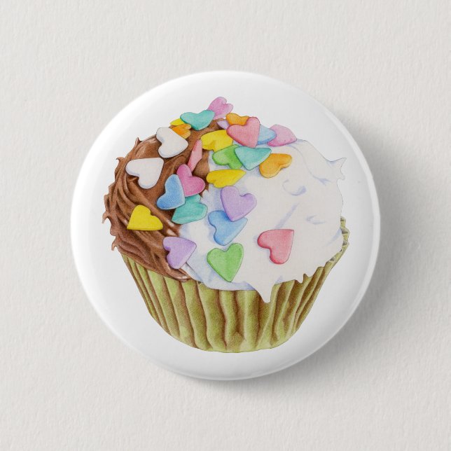 Badge Rond 5 Cm Bouton Coeurs Cupcake (Devant)