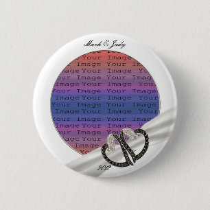 Badge Rond 5 Cm Bouton Coeurs Diamants Noir & Blanc