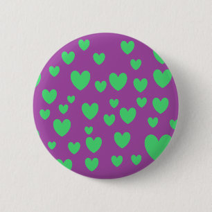 Badge Rond 5 Cm Bouton Coeurs verts