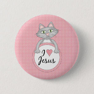 Badge Rond 5 Cm Bouton comique de Jésus d'amour du chat I