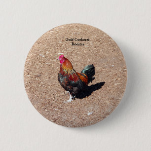 Badge Rond 5 Cm Bouton Coq Cockerel doré