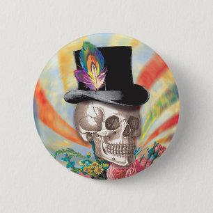 Badge Rond 5 Cm Bouton crâne de chapeau psychédélique supérieur
