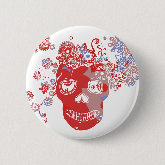 Badge Rond 5 Cm Bouton crâne fleuri (Devant)