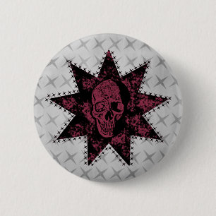 Badge Rond 5 Cm Bouton crâne pointu (rose foncé)
