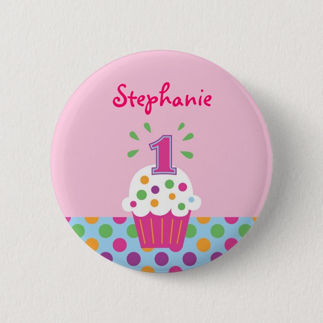 Badge Rond 5 Cm Bouton Cupcake First Birthday (Devant)