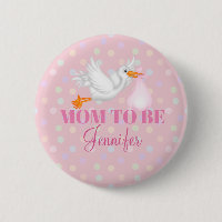 Bouton customisé Stork Maman to Be Baby shower