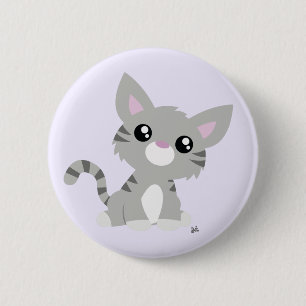 Badge Rond 5 Cm Bouton Cute Grey Kitty