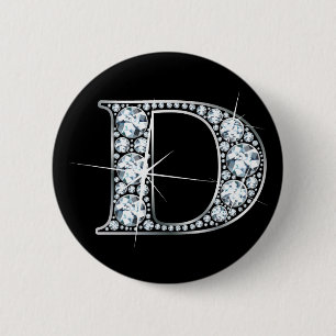 Badge Rond 5 Cm Bouton "D" Bling de diamant