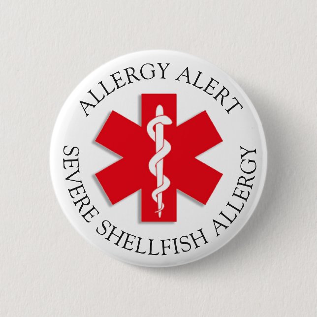 Badge Rond 5 Cm Bouton d'alerte d'allergie aux SHELLFISH sévères (Devant)