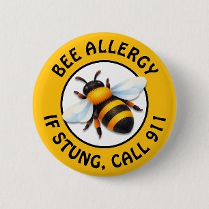 Badge Rond 5 Cm Bouton d'alerte d'allergie grave aux abeilles