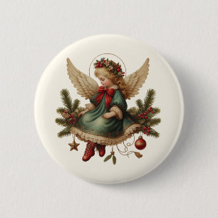 Badge Rond 5 Cm Bouton d'ange de Noël vintage