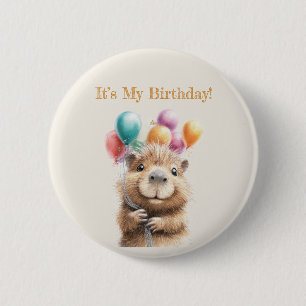 Badge Rond 5 Cm Bouton d'anniversaire Capybara • Fête mignonne en 