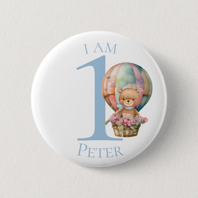 Badge Rond 5 Cm Bouton d'anniversaire de l'ours en peluche (Devant)