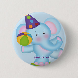 Badge Rond 5 Cm Bouton d'anniversaire éléphant personnalisé