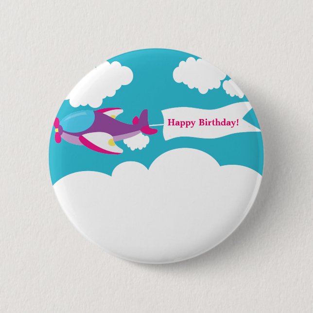 Badge Rond 5 Cm Bouton d'anniversaire mignon fille d'avion (Devant)